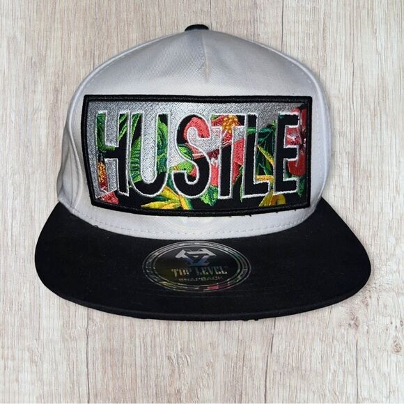 TOP LEVEL : HUSTLE | Front-raised Verbiage & Tropical Print Design Snapback Cap - Picture 1 of 7